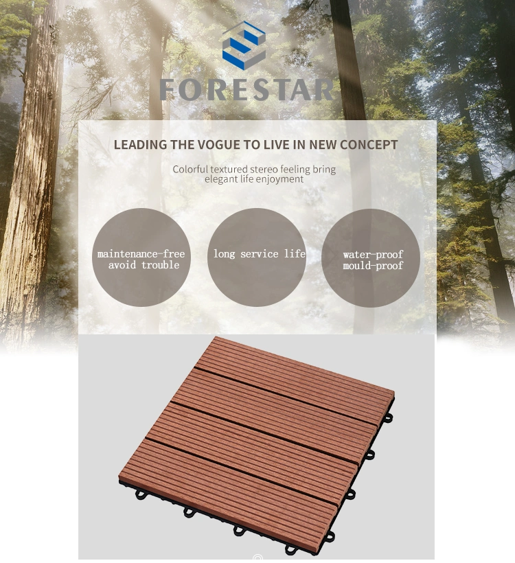 Terrace Wood Plastic WPC DIY Floor Boards Interlock Waterproof Outdoor Decking Tile 300*300mm DIY Wood Plastic Composite Hollow Tiles