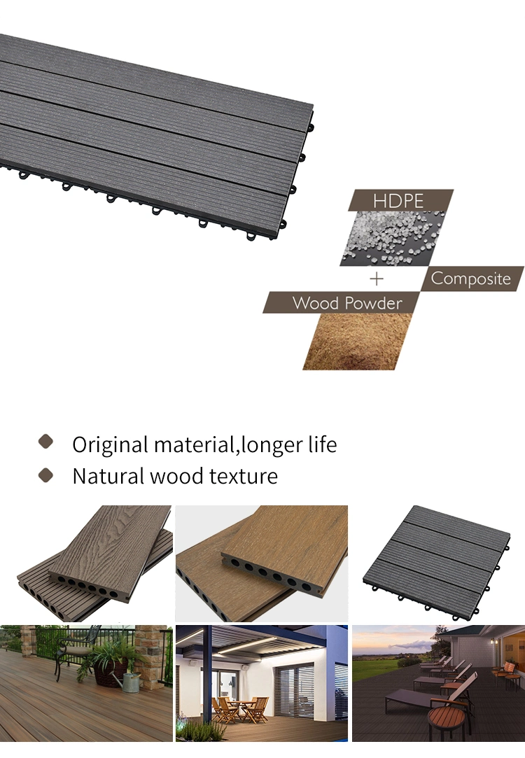 Terrace Wood Plastic WPC DIY Floor Boards Interlock Waterproof Outdoor Decking Tile 300*300mm DIY Wood Plastic Composite Hollow Tiles